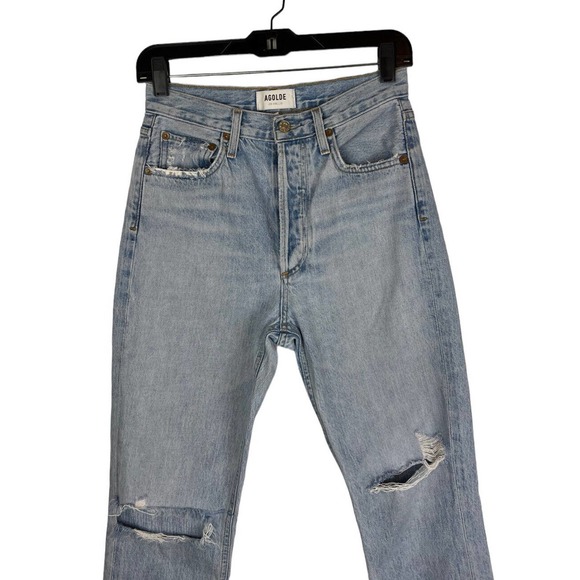 Agolde Riley High Rise Straight Leg Jeans 25 Distressed Light Wash Button Fly - Picture 3 of 11